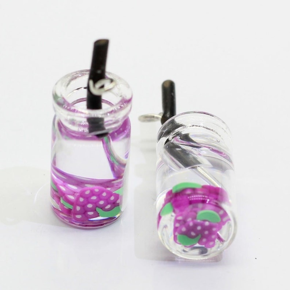 New Handmade Summer Fruity Grape Slice Glass S925 Sterling Silver Earrings - Picture 8 of 15